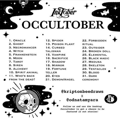 Occult Ritual, Sketchbook Prompts, 30 Day Art Challenge, Art Journal Challenge, October Art, Art Style Challenge, Drawing Ideas List, Creative Drawing Prompts, Drawing Prompt