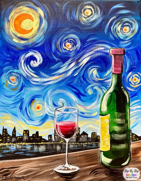 Exclusive Tutorials (Membership Paintings) Starry Night Paintings, Learn To Paint With Acrylics, February Quotes, Paint With Acrylics, Wine Ideas, Hello February, 7th Grade Art, Sip And Paint, Purple Succulents