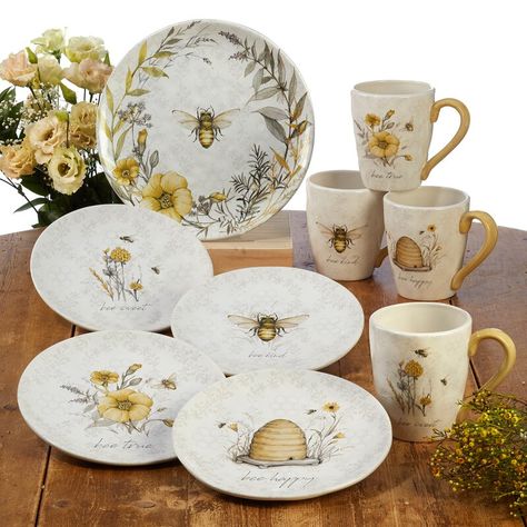 Bee Mugs, Bee Sweet, Honey Bee Decor, Ceramic Dinnerware, Bee Decor, Bees Knees, Bee Theme, Dinner Plate Sets, Tea Sets