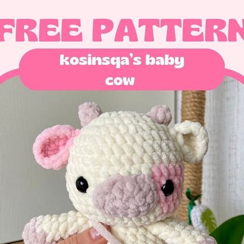 Free Plush Pattern Crochet, Crochet Plush Pink, Cute Crochet Cow Pattern Free, Big Cow Crochet Pattern, Free Crochet Patterns For Fluffy Yarn, Small Arigumi Crochet, Crochet Cow Plushie Pattern Free, Animaguri Crochet Free Pattern, Crotchet Stuff Animals Pattern