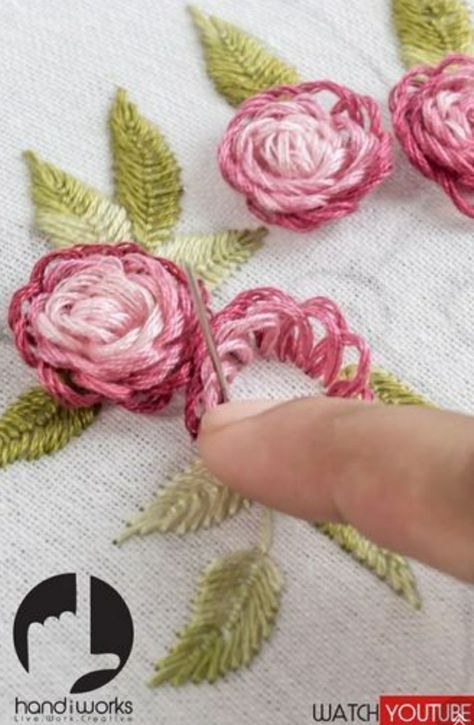 Stitching Flowers, Embroidery Ornaments, Hand Embroidery Tutorial, Embroidery Tutorial, Embroidery Stitches Tutorial, Hand Embroidery Flowers, Pola Sulam, Learn Embroidery, Brazilian Embroidery