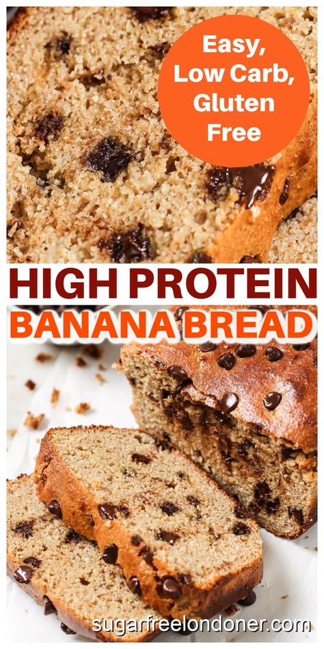 High Protein Banana Bread Lower Carb Banana Bread, High Protein Low Carb Banana Bread, Low Cal High Protein Banana Bread, Low Carb Banana Bread Recipe, Keto Banana Bread Recipe, High Protein Banana Bread, Low Carb Banana Bread, Low Carb Banana, Banana Bread Healthy