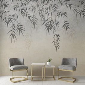 Wall Mural Wallpaper for Feature Walls | Dunelm Leaf Mural, Wallpaper Bedroom Feature Wall, Indoor Mural, Hanging Leaf, Bamboo Wallpaper, Feature Wall Living Room, Ombre Background, Wall Panels Bedroom, Wall Panel Design