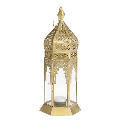 Latika Antique Gold Tabletop Candle Lantern by World Market Moroccan Chair, Hanging Candle Lanterns, Moroccan Party, Gold Candle, Moroccan Lanterns, Hanging Candles, Candle Lantern, Gold Candles, Affordable Home Decor