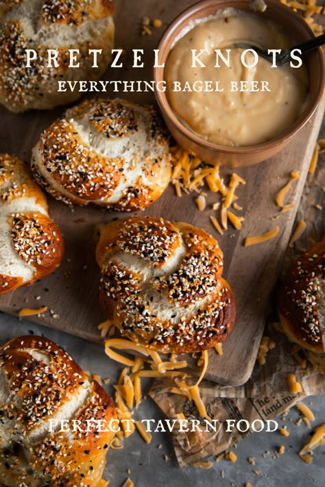 Everything Bagel Beer Pretzel Knots Everything Bagel Pretzels, Everything Bagel Monkey Bread, Beer Cheese For Pretzels, Everything Bagel Croissant, Sourdough Hard Pretzel Recipe, Pretzel Shop, Pretzel Knots, Salted Beer Pretzel Crescents, Cottagecore Baking