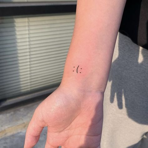 Smile Frown Face Tattoo, Smile And Frown Face Tattoo, Smiley Face Tattoo, Lgbt Tattoo, Line Drawing Tattoos, Happiness Tattoo, Kpop Tattoos, Smile Tattoo, Smiley Happy