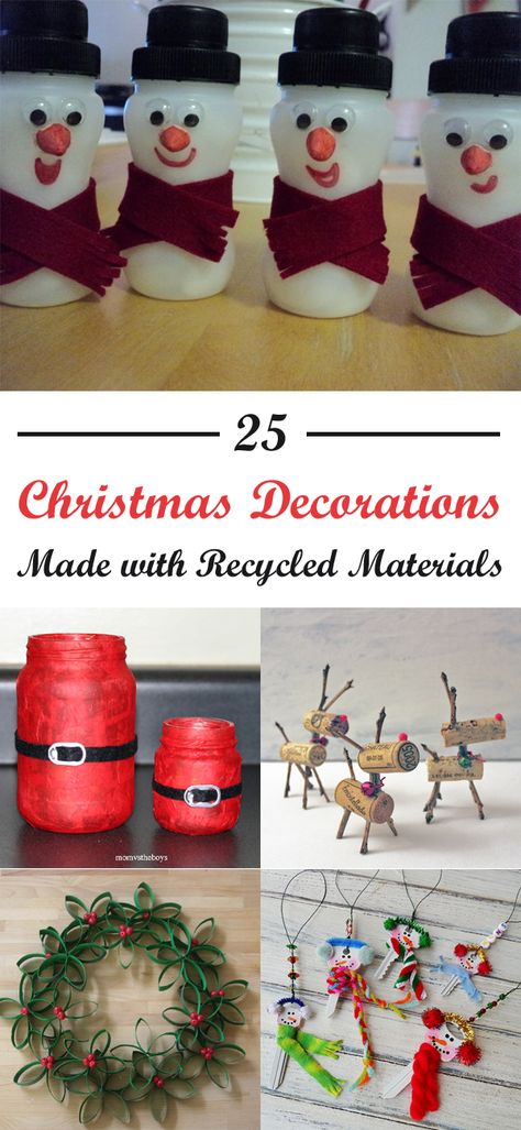 Christmas decorations don't have to break the bank. Use these homemade ideas for holiday decorating on the cheap. Christmas Decor Made From Recycled Materials, Christmas Tree Decorations From Recycled Materials, Art Projects Using Recycled Materials, Christmas Recycling Crafts, Christmas Craft Recycled Materials, Diy Christmas Ornaments From Recycled Materials, Christmas Decorations Recycled Materials Craft Ideas, Christmas Decorations From Recycled Materials, Christmas Decor Ideas Using Recycled Materials