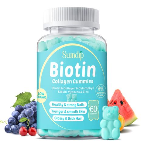 PRICES MAY VARY. ✿ Low Sugar & 10 New Formula - 10,000 mcg of pure biotin(Vitamin B7) in each serving with olny 1g sugar of our biotin and collagen gummies. Collagen, Chlorophyll, Vatimin A, B6, B12, C, D, E, Zinc added.Don't worry about getting fat or cavities. Meet all kinds of nutritional elements daily required. Brand New Generation Formula and premier ingredients. ✿Organic Biotin with Collagen - With no tough pill to swallow. These little yummy gummies help you remember to take your nutrien Collagen Gummies, Vitamin B7, Hair Skin And Nails, For Hair Growth, Diet Supplements, Sports Nutrition, Low Sugar, Medical Care, Medical Supplies