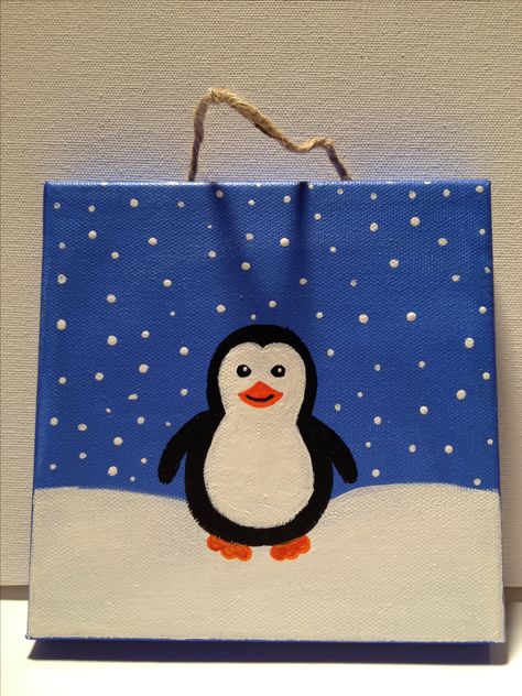 Penguin Painting on canvas thinking of painting this!!:) lol Diy Christmas Paintings On Canvas, Christmas Paintings On Canvas Easy, Paintings On Canvas Easy, Diy Christmas Canvas, Canvas Painting Projects, Diy Christmas Paintings, Christmas Paintings On Canvas, Kids Canvas, Easy Canvas Painting