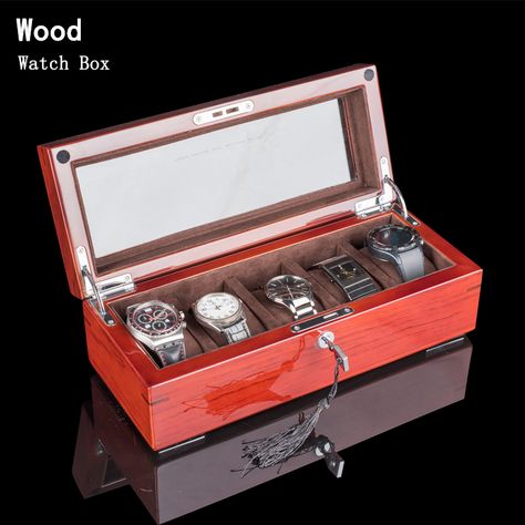 5 Slots Wood Watch Case Storage Box Red Watch Box Organizer With Lock Wooden Watch Display Jewelry Red Watch, Display Jewelry, Watch Display, Box Organizer, Wooden Watch, Watch Box, Watch Case, Jewellery Display, Wood Watch