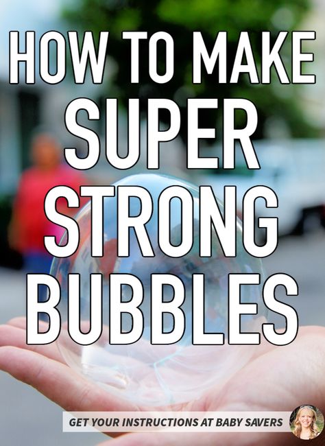 How to make a super strong bubbles recipe with simple ingredients. These homemade bubbles won't pop and they're perfect to do when bored. This DIY bubble solution makes awesome unbreakable bubbles that bounce. It's a recipe made with glycerin, Dawn and corn syrup. Fun for kids when stuck at home. #boredkids #bubbles #homemadebubbles #bubblerecipe #thingstodowhenbored Unbreakable Bubbles, Diy Bubble Solution, Bubble Solution Recipe, Bubbles Recipe, Homemade Bubble Solution, Bubble Recipe, Super Bubbles, Bubble Solution, Homemade Bubbles