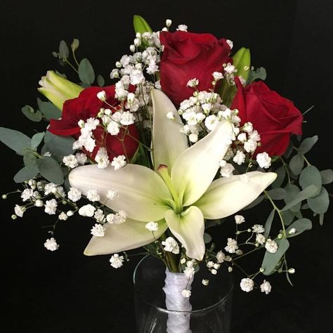 Red Roses And White Lilies, Red Roses And White Lilies Bouquet, Roses And Lilies Arrangements, Red Rose And Lily Bouquet, Roses And Lily Bouquet, Red And White Flower Bouquets, Lily And Rose Bouquet, Baby's Breath And Eucalyptus, Red Tulips Bouquet