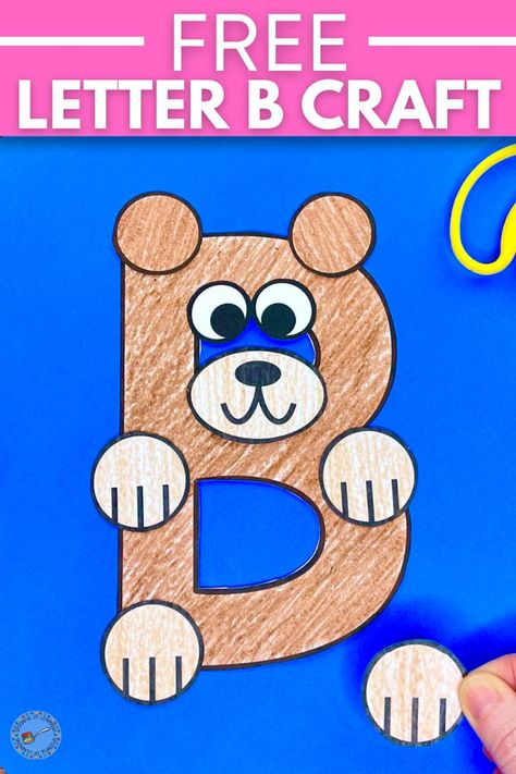 A bear-shaped letter b craft, colored with crayon. B Activities For Preschool, Letter B Activities For Preschool, Letter B Craft, B Activities, Bear Crafts Preschool, Preschool Letter B, B Craft, Letter B Activities, Bears Preschool