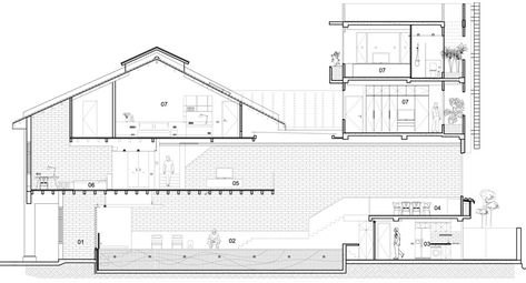 FARM: the pool shophouse Sectional Perspective, Tropical Architecture, Mix Use Building, Roof Architecture, Architectural Section, Layout Architecture, Fancy Houses, Building Section, Architectural Drawing