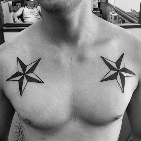 Traditional Mens Nautical Star Black Ink Chest Tattoos White Star Tattoo, Shooting Star Tattoos, Star Tattoos For Men, Nautical Star Tattoos, Stammestattoo Designs, Star Tattoo Meaning, Tattoo Homme, 16 Tattoo, Kunst Tattoos