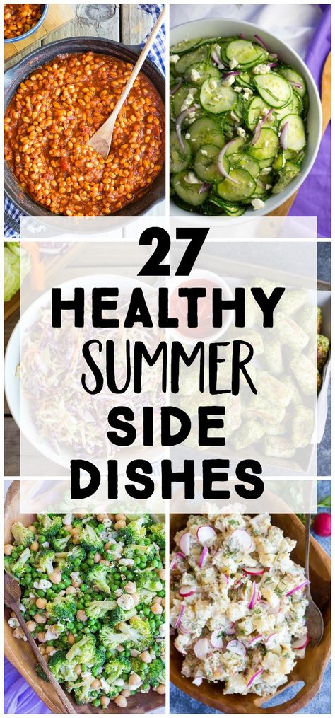 I've rounded up 27 Healthy Summer Side Dishes for you! They're all really easy to make and great for bringing to summer parties, BBQs and potlucks! All side dish recipes are vegetarian. There's something for everyone here and there are tons of gluten free and vegan options! #summer #sidedish #vegetarian #healthy Kid Friendly Potluck Dishes, Bbq Side Dishes Healthy, Healthy Summer Side Dishes, Sides Healthy, Wfpb Vegan, Picnic Side Dishes, Easy Summer Side Dishes, Cookout Side Dishes, Food Bbq