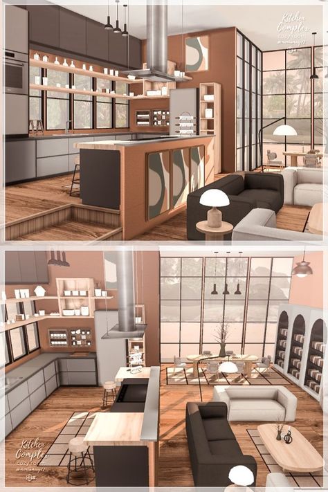 Sims 4 Loft, Sims 4 Modern House, Living Room Sims 4, Sims 4 Cc Furniture Living Rooms, Sims 4 Houses Layout, Sims Freeplay Houses, Sims 4 Kitchen, Eksterior Modern, Kitchen Custom