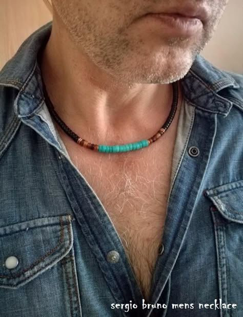 sergio bruno mens necklace Mens Necklace Ideas, Necklace Designs Men, Mens Beaded Necklace, Diy Mens Jewelry, Beads Necklace For Men, Copper Jewelry Diy, Homemade Necklaces, Mens Leather Necklace, Boys Necklace