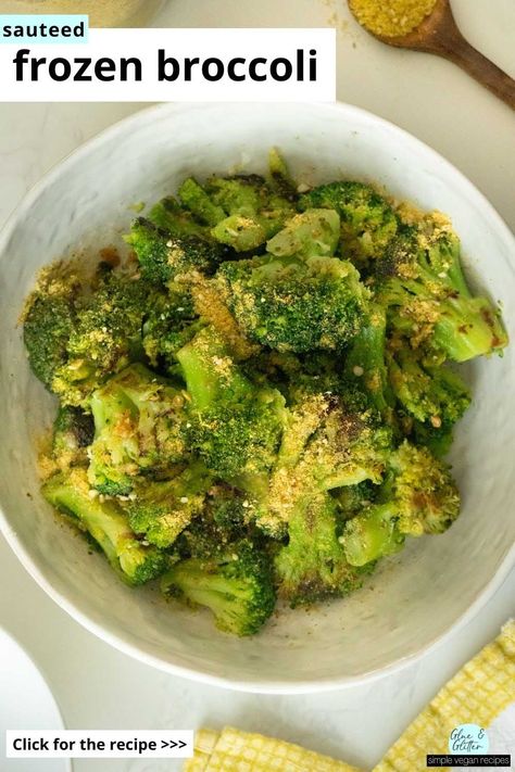 Sautéed frozen broccoli with plenty of garlic is so succulent and delicious, no one will guess that you cooked it from frozen! Vegan Cauliflower Mashed Potatoes, Broccoli Asian, Roasted Frozen Green Beans, Frozen Vegetable Recipes, Broccoli Sauteed, Vegan Bbq, Frozen Green Beans, Vegan Side Dishes, Frozen Broccoli