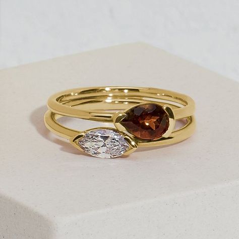 Bario Neal Jewelry on Instagram: "WINTER STACK INSPO ━ *₊° Featuring the dreamy combo of our Nikko Diamond and Andalusite rings. Embrace the beauty of our marquise cut diamond and the mesmerizing color-changing pear andalusite, each piece mindfully made for a one-of-a-kind winter stack. Shop online or in-store | Philadelphia X NYC #jewelrymaking #ringstack #jewelrymakers #finejewelrydesign #sustainablejewelry #finejewelry #ethicallymadejewelry #sustainablediamonds #customjewelry #customweddingrings #customweddingbands" Andalusite Ring, Bario Neal, Custom Wedding Rings, Marquise Cut Diamond, Nikko, Sustainable Jewelry, Fine Jewelry Designers, Marquise Cut, Stacking Rings