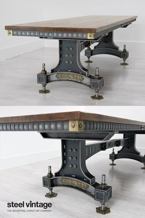 Table Base Design, Modern Industrial Furniture, Steel Furniture Design, Table With Wheels, Industrial Design Furniture, Metal Furniture Design, Vintage Industrial Furniture, Metal Dining Table, Industrial Table