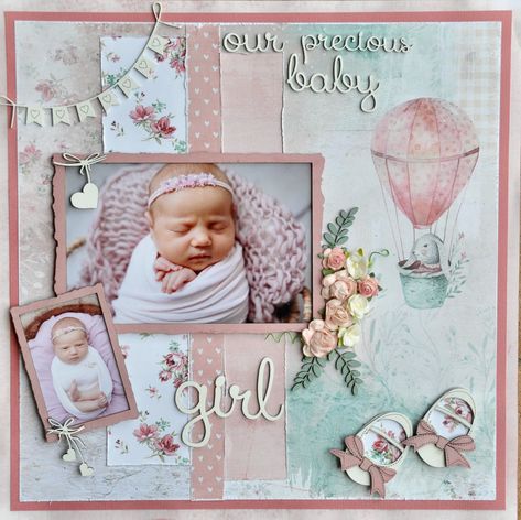 Baby Girl Layouts Scrapbooking Ideas, Baby Girl Scrapbook Ideas, Baby Girl Scrapbook Page Ideas, Newborn Scrapbook Ideas, Babybook Scrapbook, Scrapbook Ideas Baby, Baby Scrapbook Layouts, Scrapbook Layouts Baby Girl, Baby Scrapbook Ideas