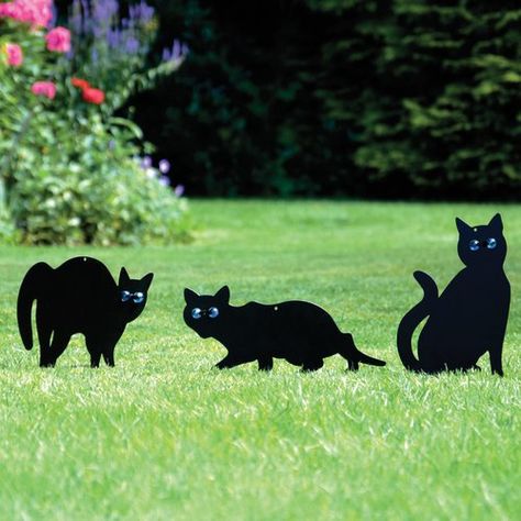 Cat Scarer Garden Art Set Gablemere Metal Garden Ornaments, Black Cat Decor, Black Cat Silhouette, Decorative Garden Stakes, Metal Cat, Garden Equipment, Cat Garden, Cat Signs, Animal Silhouette