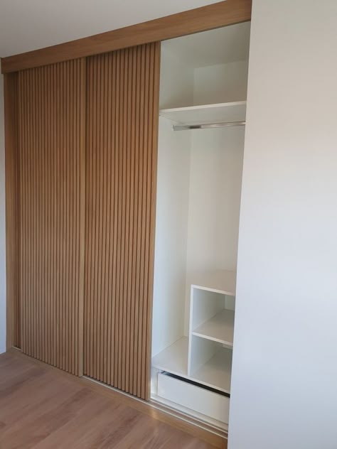 Paneled Closet Doors, Soundproof Wood Panels, Wood Sliding Closet Doors, Interior Bedroom Design, House Interior Bedroom, Closet Door Makeover, Concrete Interiors, Wardrobe Door Designs, Wardrobe Design Bedroom