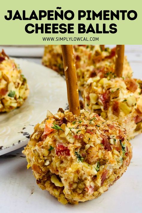 Pimento Cheese Balls, Jalapeno Cheeseball, Jalapeno Pimento Cheese, Classic Cheese Ball, Low Calorie Appetizers, Sour Cream Substitute, New Years Appetizers, Fancy Appetizers, Sausage Balls