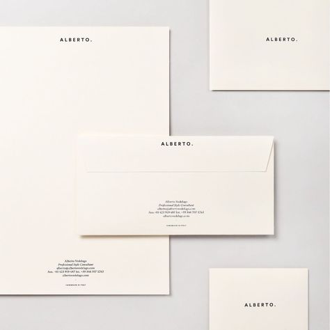 ALBERTO. Brand identity for the Venice based fine Italian tailor. #graphicdesign #design #printdesign #branding #identitydesign #branddesign #stationery #letterhead Letterhead And Envelope Design, Business Card And Letterhead Design, Graphic Design Letterhead, Business Stationary Design, Letterhead Design Branding, Brand Letterhead, Branding Stationary Design, Stationary Design Inspiration, Brand Stationary