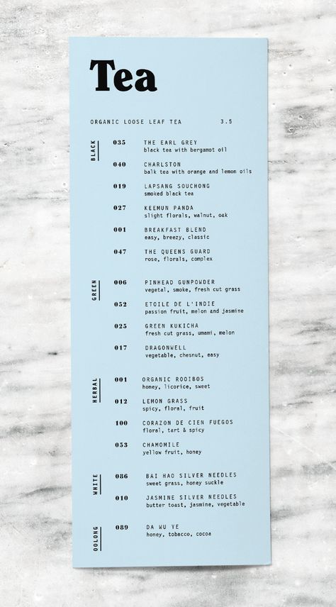 Long Menu Design, Chic Menu Design, Menu Design Ideas Creative, Creative Restaurant Menu Design Ideas, Menu List Design, List Graphic Design, Creative Menu Design, Will Gardner, Restaurant Layout