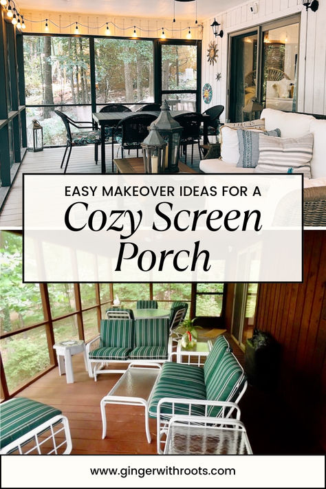 screen porch before and after makeover ideas Screen Porch Seating, Decorating Screened In Porches, Inclosed Porch Decor, Screened In Porch With Grill, Small Screen Porch Decorating Ideas, Small Screened In Porch Decorating Ideas, Screen Porch Decorating Ideas, Screen Porch Decor, Screen Porch Ideas