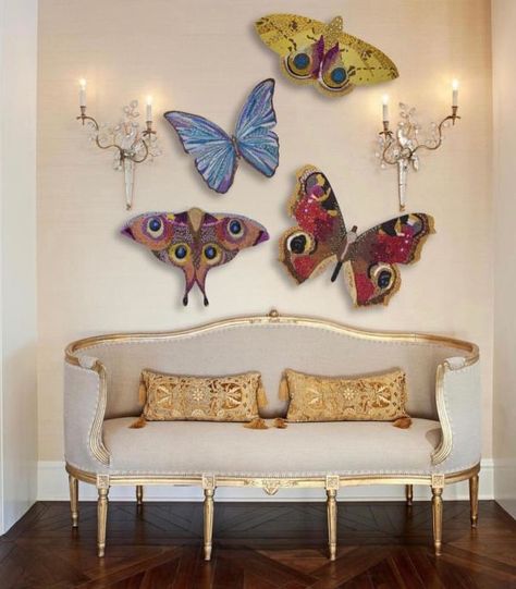 Butterfly Wall Sculptures by Ashley Longshore at Private Residence, New York Ashley Longshore, Luxury Home Interior, Butterfly Room Decor, Home Interior Design Ideas, Butterfly Room, Obsessed With Her, Homes Luxury, Butterfly Wall Decor, Interior Home