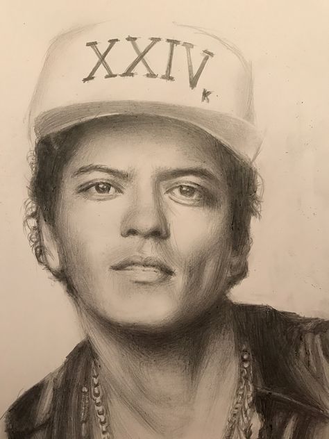 Bruno Mars Pencil Drawing Bruno Mars Painting, Celebrity Sketches Easy, Bruno Mars Portrait, Bruno Mars Drawing, Mars Drawing, Miguel Singer, Nike Logo Wallpapers, Best Drawing Ideas, Torso Tattoos