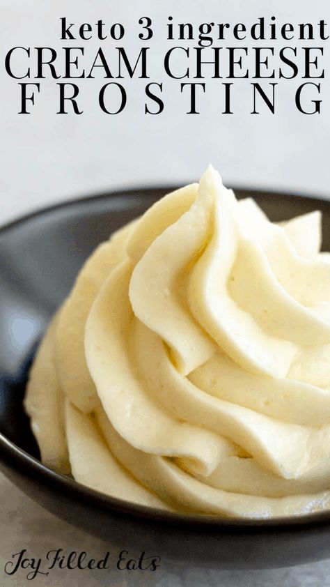 Keto Cream Cheese Frosting - Low Carb, Sugar-Free, Gluten-Free, THM S - Keto cream cheese frosting is insanely delicious and the perfect topping for cupcakes, cookies, and other low-carb baked goods. Impress friends and family with this sweet treat. #lowcarb #lowcarbrecipes #lowcarbdiet #keto #ketorecipes #ketodiet #thm #trimhealthymama #glutenfree #grainfree #glutenfreerecipes #recipes #desserts #dessertrecipes #ketodessert #lowcarbdessert #sugarfree #frosting #icing #creamcheese Keto Cream Cheese Frosting, Sugar Free Frosting, Galletas Keto, Cream Cheese Frosting Easy, Keto Cream Cheese, Sweet Sauces, Postre Keto, Keto Cream, Joy Filled Eats