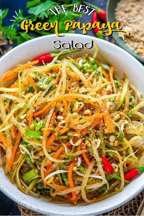 Thai Green Papaya Salad Recipe, Som Tam Salad, Chicken Salad Recipe Healthy, Green Papaya Salad Recipe, Pasta Salad Chicken, Summer Chicken Salad, Papaya Salad Recipe, Salad With Ranch Dressing, Thai Salad Recipes