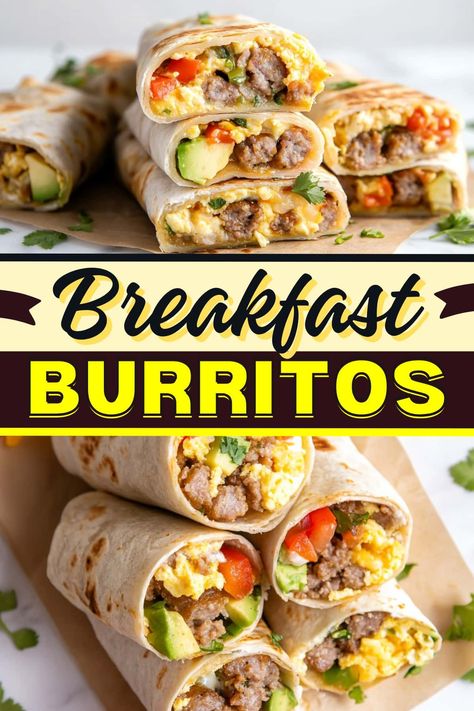 Start your morning right with these hearty breakfast burritos, packed with savory sausage, fluffy scrambled eggs, creamy avocado, and gooey melted cheese. Sausage Breakfast Burritos Eggs, Vegetable Breakfast Burritos, Egg Burrito Breakfast, Breakfast Burritos With Sausage, Sausage And Egg Breakfast Burritos, Mexican Breakfast Burritos, Breakfast Ideas Savory, Sausage Burrito, Sausage Breakfast Burritos