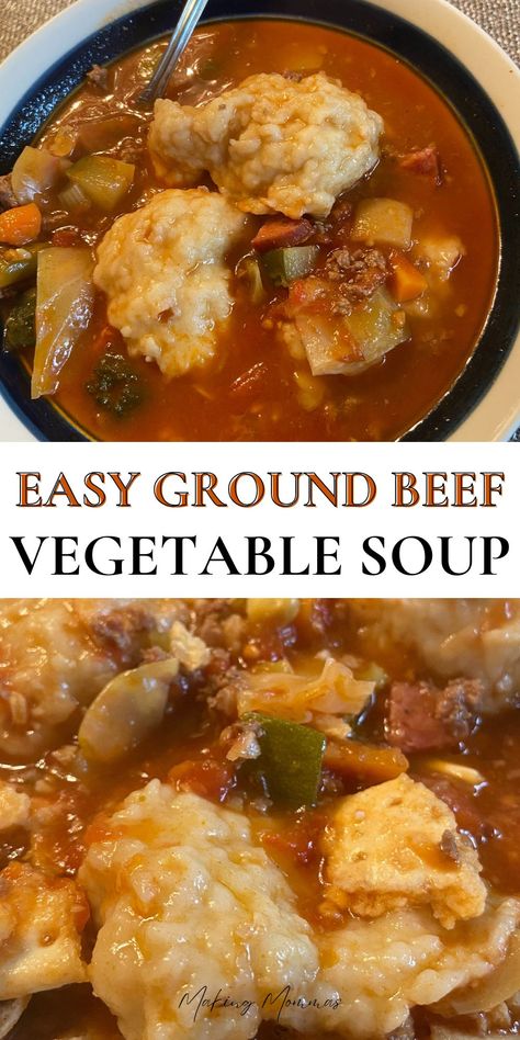 Looking for a delicious, cozy meal the whole family will love? This ground beef vegetable soup recipe is your go-to! 🍲 Packed with tender veggies and savory ground beef, it’s hearty, healthy, and so easy to customize. Whether you’re using fresh or frozen veggies, this veggie beef soup is perfect for those busy nights when you need something comforting on the table in no time. You can even toss in dumplings, noodles, or rice to make it your own. 🙌 Made with love, t...  via @MakingMommas Vegetable Soup With Ground Beef And Noodles, Soups With Ground Beef, Ground Beef Vegetable Soup Recipe, Veggie Beef Soup, Ground Beef Vegetable Soup, Beef Vegetable Soup Recipe, Fluffy Dumplings, Beef Vegetable Soup, Hamburger Vegetable Soup