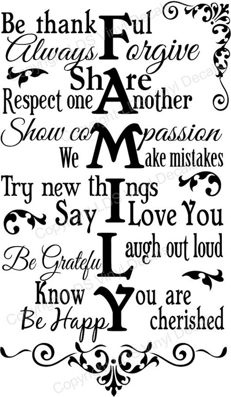 FAMILY Be thankful Always Forgive Share Respect one Another... : Vinyl Wall Art, Phrases, and Words - Custom Vinyl Lettering, - LDS Vinyl Decals Familia Quotes, Image Positive, Fina Ord, Motiverende Quotes, Change Quotes, E Card, Sleeve Tattoo, Family Quotes, The Words