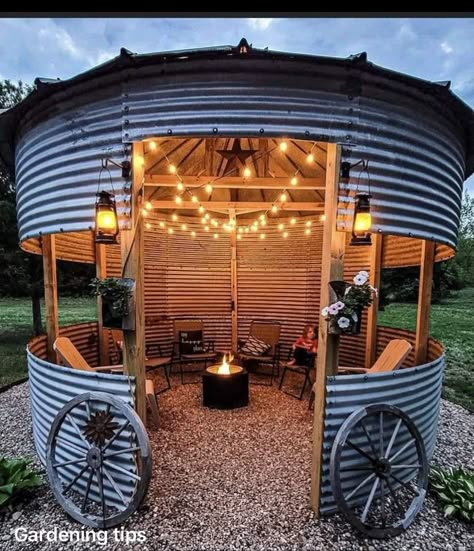 Grain Bin Gazebo, Bin Gazebo, Ranch House Decor, Barn Style House Plans, Backyard Gazebo, Backyard Pavilion, Hacienda Style, Western Homes, Backyard Diy Projects