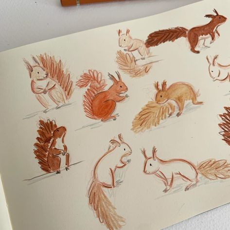 Scribbly red squirrels 🍂 . #redsquirrel #squirrel #squirrellove #sketchbook #sketching #wildlifeart #pencilsketch #sararhys Red Squirrel Drawing, Red Pencil Drawings, Cute Chipmunk Drawing, How To Draw Squirrels, Chipmunk Sketch, Squirrel Drawing Easy, Cute Squirrel Drawing, Squirrel Drawings, Squirrel Doodle