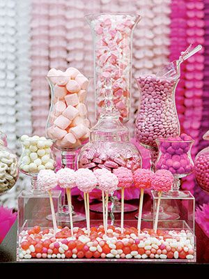 Candy Buffet Ideas - Wedding Candy Buffets | Wedding Planning, Ideas & Etiquette | Bridal Guide Magazine Pink Dessert Tables, Buffet Dessert, Bar A Bonbon, Pink Desserts, Candy Buffet Wedding, Candy Station, Festa Party, Dessert Buffet, Candy Table