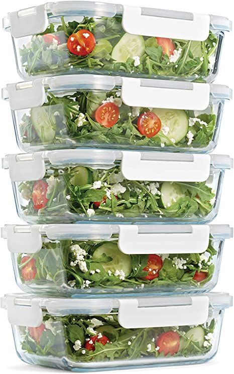 Fit & Fresh Glass Containers, Set of 5 Containers with Locking Lids, Meal Prep, 5-Pack, Glass Storage Containers with Airtight Seal, 35 oz. Glass Lunch Containers, Best Meal Prep Containers, Glass Meal Prep Containers, Glass Meal Prep, Salad Container, Best Meal Prep, Glass Storage Containers, Prepped Lunches, Airtight Food Storage