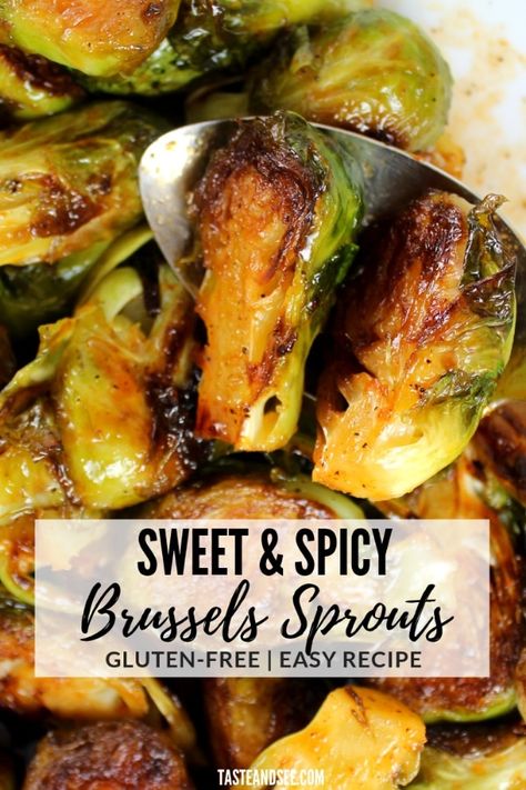 Spicy Brussel Sprouts, Brussel Sprouts Recipes Easy, Brussel Sprout Recipes Roasted, Sweet And Spicy Sauce, Roasted Vegetable Recipes, Side Dishes Recipes, Sprout Recipes, Brussels Sprouts Recipe, Sriracha Sauce