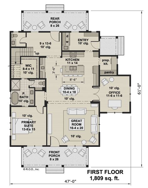 Modern Farmhouse Plan: 2,788 Square Feet, 4 Bedrooms, 3.5 Bathrooms - 098-00443 Main Floor Master House Plans, Small 2 Story House Plans, Closed Kitchen Floor Plans, 2 Room House Plan, Modern Farmhouse House Plans, Modern Farmhouse Layout, Multigenerational House Plans, Small House Blueprints, Barn Homes Floor Plans