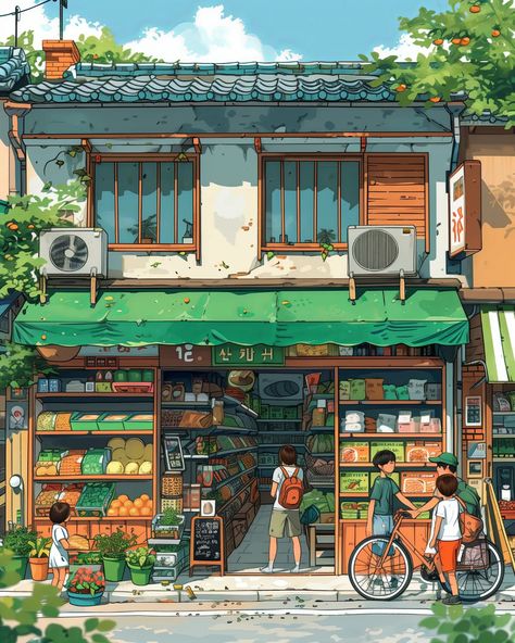 grabbing some fruits and veggies on the way home ☀️🍉🥭   ⠀⠀⠀⠀⠀⠀⠀⠀⠀⠀⠀ 🔗 https://linktr.ee/whimcity ✉️ DM for collabs ⠀⠀⠀⠀⠀⠀⠀⠀⠀ 🔗 #illustration 🔗 #chillvibes 🔗 #studioghibli 🔗 #aiartcommunity 🔗 #animelover 🔗 #ghibli 🔗 #animeart 🔗 #animestyle 🔗 #mangaart 🔗 #lofi 🔗 #japanlover Veggies Illustration, Anime Architecture, Toon Shader, Ghibli Characters, Digital Graphics Art, Studio Ghibli Background, Drawings Tutorials, Studio Ghibli Characters, Cozy Places