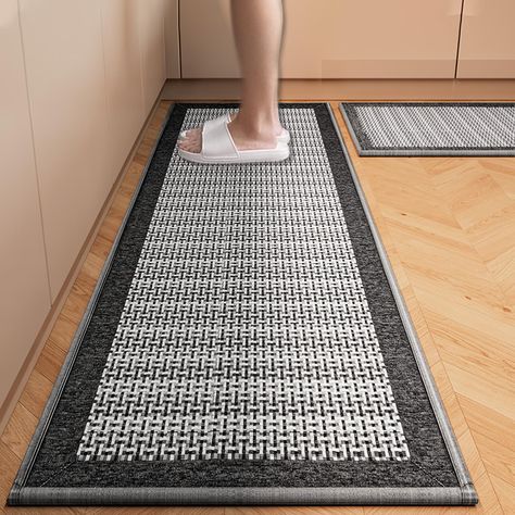 PRICES MAY VARY. Comfortable Kitchen Rugs Sets: Kitchen mats set contains 2 rectangular mats (DarkGrey17.3 x 47 inches and 17.3 x 29inches). Durable Woven kitchen mats provide a perfect blend of soft texture and firm support. Standing on it feels like walking on a firm but soft cloud, is a perfect cushioned anti fatigue for kitchen floor Mats . Kitchen rugs non slip: Kitchen runner rugs with rubber backing are a great choice to prevent scuffing on floors and can avoid the risk of slippage. kitch Washable Kitchen Runner, Kitchen Runner Rugs, Kitchen Runners, Kitchen Floor Mats, Kitchen Rug Runner, Long Kitchen, Comfortable Kitchen, Black Countertops, Kitchen Rugs And Mats