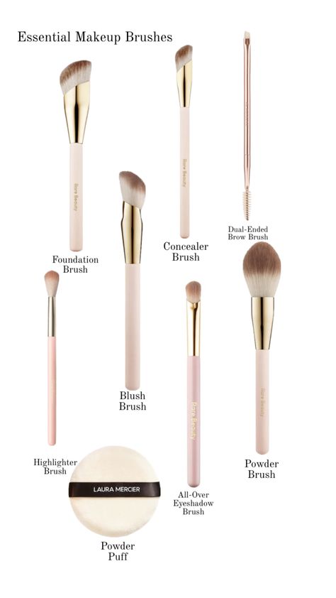 Essential Makeup Brushes to use 💅🏻#makeup #rarebeauty #lauramercier #patrickta Flawless Face Makeup, Essential Makeup Brushes, Essential Makeup, Beauty Brushes, Rare Beauty, Luxury Makeup, Makeup Items, Makeup Pictures, Makeup Brands