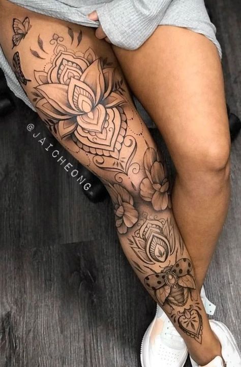 Upper Back Leg Tattoos Women, Tattoo Ideas Female Sleeve Leg, Tattoos Realism, Baddie Tattoos, Back Of Leg Tattoos, Spiritual Tattoo, Unique Tattoos For Women, Thigh Tat, Art Viking