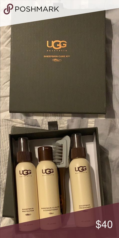 Brand new UGG Sheepskin Care Kit Brand new UGG sheepskin care kit with sheepskin protector, cleanser and conditioner, freshener spray and cleaning brush. Complete in hard box and sleeve. UGG Other Ugg Care Kit, Care Kit, Womens Uggs, Ugg Shoes, Brush Cleaner, Made In Usa, Shampoo Bottle, Conditioner, Spray